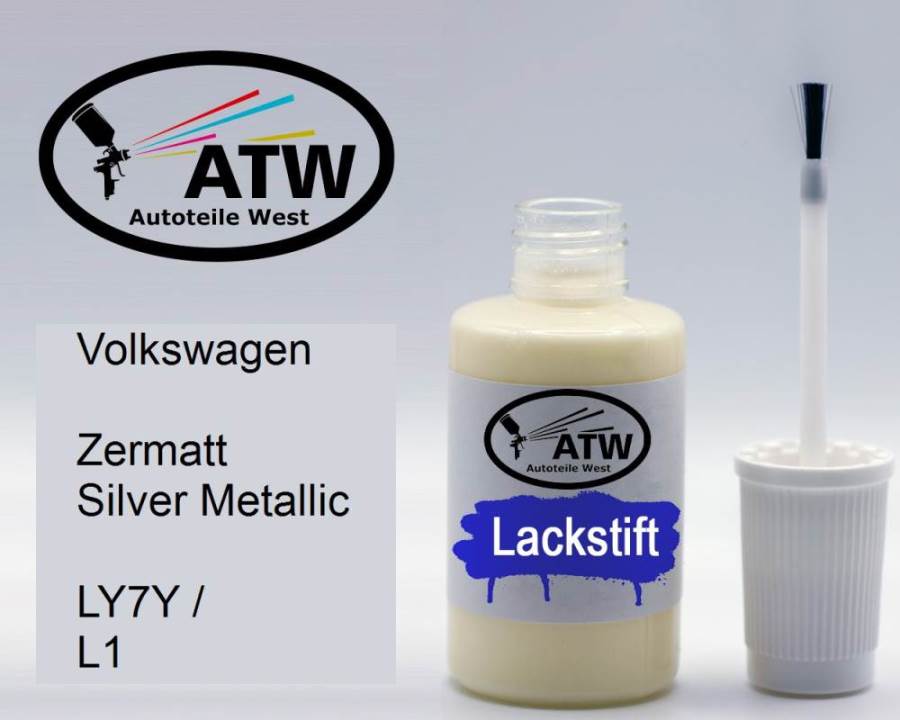 Volkswagen, Zermatt Silver Metallic, LY7Y / L1: 20ml Lackstift, von ATW Autoteile West.